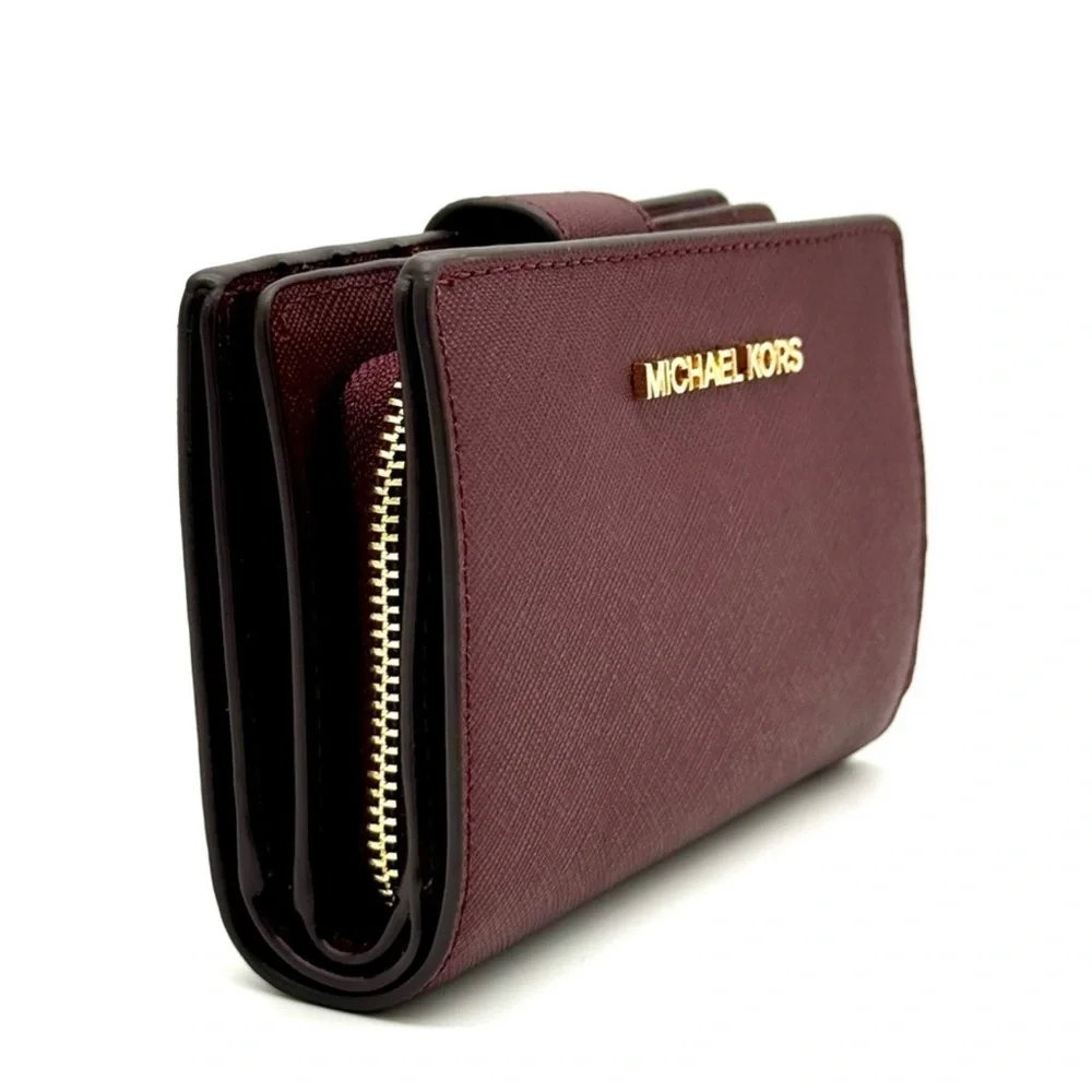 Michael Kors Medium Bifold Zip Chain Wallet Ox Blood